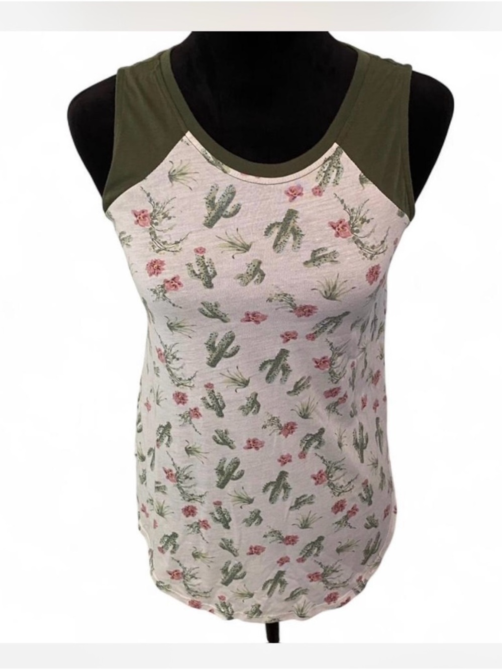 Cactus Print Tank Top in Olive and Cream